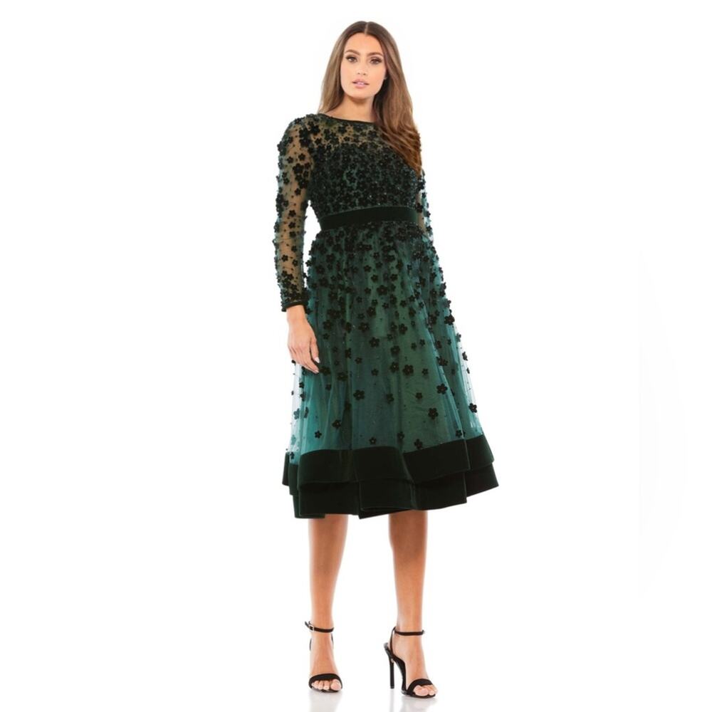 Mac Duggal Green Long Sleeve Dress